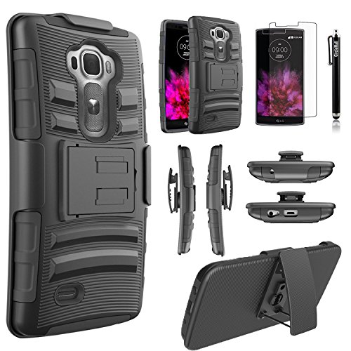 LG G Flex 2 Case, Combo Shell Cover Kickstand with Built-in Holster Locking Belt Clip+Circle(TM)Touch Screen Pen And Screen Protector-Black