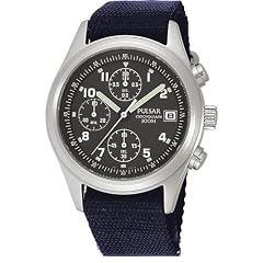 Pulsar von Seiko Herrenuhr - Sport Chronograph - schwarzes Ziffernblatt - Blau Fabric Armband PJN305X13