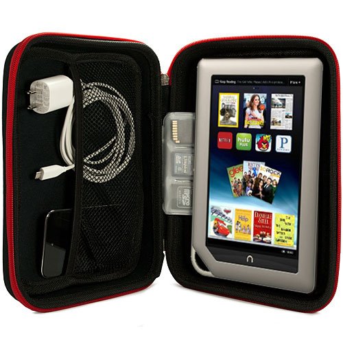 Barnes & Noble NOOK Tablet Hard Cube (NEWEST Version, Color, BNTV250) Vangoddy Harlin Reinforced Accessories Case with handle & Unique Device Friendly Velcro Usability - RED