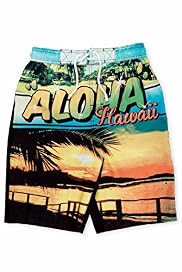 Contrast Drawstring Aloha Hawaii Swim Shorts