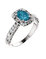 18K White Gold 7.00x5.00mm Oval Cut London Blue Topaz and Diamond Ring -- LIFETIME WARRANTY