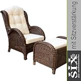 Ohrensessel Rattansessel Kolonial mit Hocker Sitzkissen
