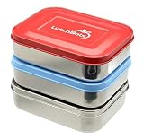 LunchBots Stainless Steel Food Containers, Bento Box Set: Red, Blue & Stainless Steel