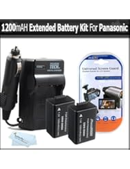 2 Pack Battery And Charger Kit For Panasonic Lumix DMC-FZ70, DMC-FZ70K, DMC-FZ60 DMC-FZ100 DMC-FZ40 DMC-FZ47 DMC-FZ150 Digital Camera Includes 2 Extended Replacement DMW-BMB9 Rechargeable Lithium-Ion Battery (1200Mah) (with Info-Chip!) + Charger + More