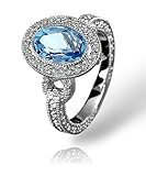Pave Diamond Oval Blue Topaz Ring in white gold by Zasha Signature Jewelry