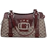 Brown Jaquard Patchwork Purse with Crocodile Trim