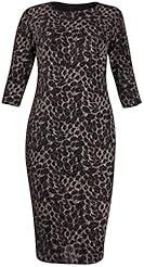 Plus Size Metallic Animal Print Leopard Print Glittering Elbow Length Sleeves Midi Dress 