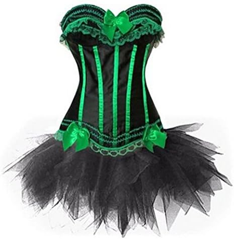 C2U Women's Burlesque Lace up Overbust Corset Bustier Mini Tutu Skirt
