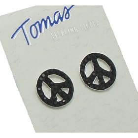 Buy Sparkling 925 Silver and Austrian Crystal Peace Sign Studs By Tomas Choose Pink or Black by 925 Silver Collection Stylephyle