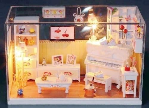 Dollhouse Miniature DIY Kit with Cover Warm Sweet Dream Piano Home Romantic Love for christmas gift