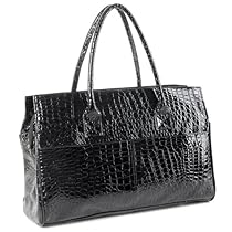 Hot Sale MG Collection MAKYA Oversize Black Faux Crocodile Weekender Tote Shoulder Bag