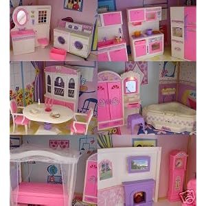 Barbie Size Doll House Dollhouse Furniture 5 Rooms w Lights and Sound by Goldlok