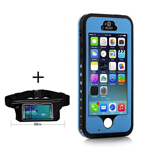iPhone 5S/SE Case, Waterproof Dirtproof Shockproof Durable Hard Cover Case for Apple iPhone 5S, Fully Supports Finger Print Function for 5S(Running Belt For Free) -LightBlue