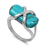 Rhodium Plated Sterling Silver Wedding & Engagement Ring Turquoise Knot Ring 13MM ( Size 6 to 10)