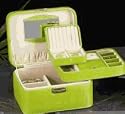 Jewelry and Watch Case Box with Removable Travel Tray in Lime Green Textured Leather