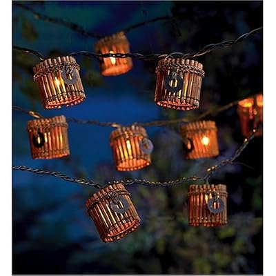 Bamboo Tiki String Lights with Charms - Dark Wood