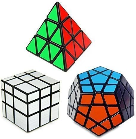 WayInÃ'® Speed Cube Collection Magic Cube Puzzle Bundle Pack - Pyraminx, Megaminx, Silver Mirror 3x3x3 (3-Pack) by WayIn