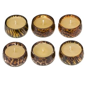 DecoGlow One World Collection 6-Piece Set Safari Print Glass Tea Light Holders Filled With Candles