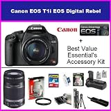 Canon EOS Rebel T1i 15.1 MP CMOS Digital SLR Camera with 3-Inch LCD and EF-S 18-55mm f/3.5-5.6 IS Lens & Canon EF-S 55-250MM IS Lens With Best Value Accessory Package Includes Vertical Shutter release battery Grip, 2 Extra Extended Life LP-E5 Battery Packs, Remote Shutter Release, 4GB SD Memory Card, Protective 58MM UV Filter & More