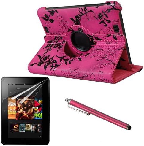 FOR 2012 Amazon Kindle Fire HD 7 PREMIUM QUALITY PU LEATHER PROTECTIVE CASE COVER with Built-in 360° Rotating Stand Wake Up/Sleep Function plus 2 Screen Protectors and Stylus!!!