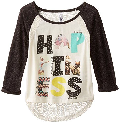 Beautees Big Girls’ Happiness Tee, Charcoal, X-Large