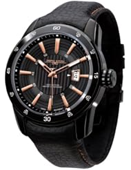 Jorg Gray 3700 Circle and Stripe PVD 45mm Watch - Black/Rose Gold Dial, Black Leather Strap JG3700-12