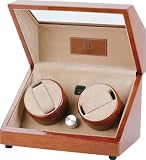 Atanoff - AEM2MG - Ecrin bois pour 2 montres automatiques - Remontage par moteur - Coffret en bois massif vernis Noir - Intérieur gainé façon daim