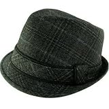 New Cotton Plaid Tweed Stingy Fedora Trilby Hat Black Large Extra Large