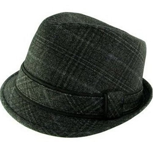New Cotton Plaid Tweed Stingy Fedora Trilby Hat Black Large Extra Large
