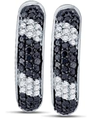 10K White Gold Round Brilliant Cut Black and White Diamond - Channel Set Round Circle Hoop Earrings - (.62 cttw.)