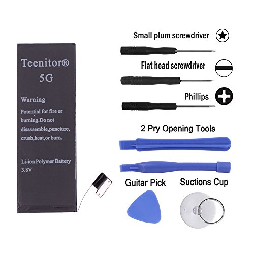 Replacement Battery for iPhone 5 by Teenitor - New Top Quality 3.8V 1440 mAh Li-ion Battery - Works with All iPhone 5 Models (not 5S/5C) With Free tools - 1 Year Warranty