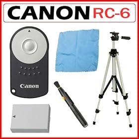 Canon RC-6 Wireless Remote Controller for Canon T2i and T3i Digital SLR Cameras + Replacement LP-E8 Battery + 57-inch Tripod + Lens Pen + Cleaning Cloth