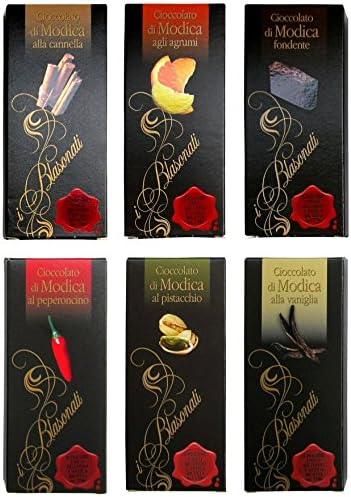 I Blasonati: Modica Chocolate - Set of 6 Different Flavors (Cinnamon, Citrus, Dark, Pepper, Pistachio, Vanilla) [ Italian Import ]