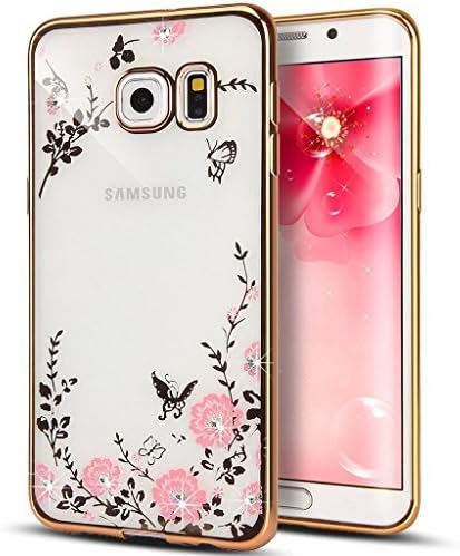 Galaxy Note 4 case, SALER LEE Soft Flowers Swarovski Rhinestone Crystal Silicon Rubber [Super thin] Crashproof [Simple Fashion Style] Case for Samsung Galaxy Note 4 Gold/PInk