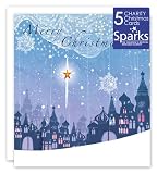 SPARKS Charity Glittered Christmas Greeting Card 5 Pack - Star - FREE UK DELIVERY