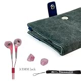 AMAZON KINDLE 2 Gray/Blue Soft Canvas Carrying SLEEVE CASE Cover Pouch + Indlues a 4-Inch Determination Hand Strap + Hi-Fi Noise-Reducing Ear Buds Earphone set