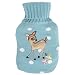 Knitted blue with white spots hot water bottle cover Fawn design