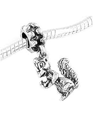 Sterling Silver Skunk Holding Flowers Dangle Bead Charm