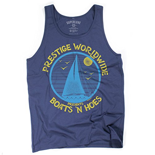 Superluxe Clothing® Mens Unisex Boats N Hoes Prestige Worldwide Tank Top, Large, Navy