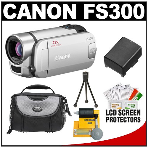 Canon FS300 Flash Memory Digital Video Camcorder (Silver) w/ 41x Adavance Zoom and 2.7-inch Widescreen LCD with Spare Battery + Case + Accessory Kit Canon FS300 Flash Memory Digital Video Camcorder (Silver) w/ 41x Adavance Zoom and 2.7-inch Widescreen LCD with Spare Battery + Case + Accessory Kit