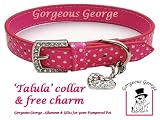 Pink and white spotty dog collar with FREE diamante heart charm size 18