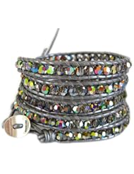 Chan Luu Crystal VM Grey Leather Wrap Bracelet BS-1738