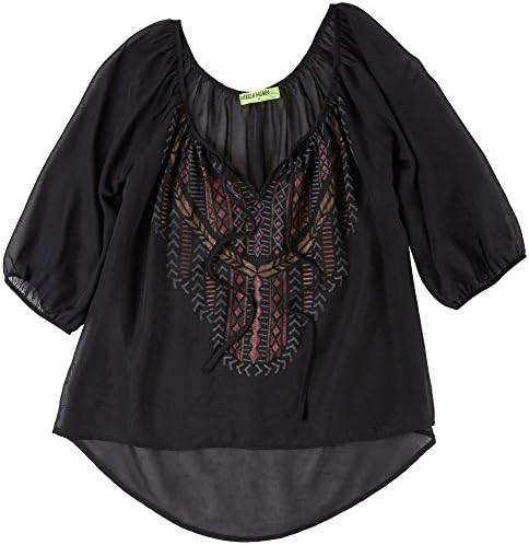 Fresh Brewed Juniors Sheer Tribal Peasant Top Medium Black multi
