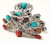 Peacock Metal Hair Claw Clip With Multi Color Crystals And Beads