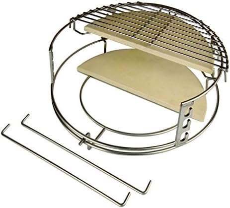 Ceramic Grill Store Large Adjustable Rig &amp; (2) 15" Half Stones Combo with (1) 9"x18" Stainless Steel Grid, (1) Half Stone Hanger and (3) Crossbars (Spider attached to Rig) for Vision Grills