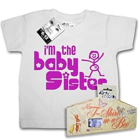 Dirty Fingers T-shirt in a box - I'm the Baby Sister - White, 0-6 months