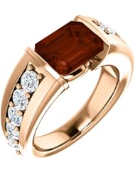14K Rose Gold 9.00x7.00mm Emerald Cut Mozambique Garnet and Diamond Ring -- LIFETIME WARRANTY