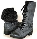 IMAGE OF Rider-Inspired Black Mid-Calf Combat BOOTS 7