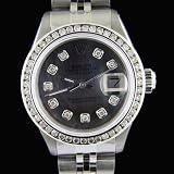 Rolex Ladies Black Mop Ss Diamond Bezel