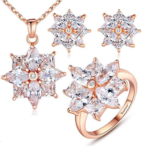 Fashion Lucky Star 18K Rose Gold Plated Brass Square Cubic Zirconia Charm Pendant necklace Stud Earring Ring Jewelry Set women Hot sale